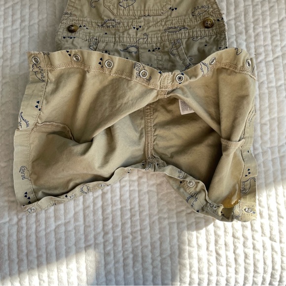 🦖Dinosaur Mighty Handsome Like My Dad Khaki Tan & Navy Cotton Overalls 6M🦕 - Picture 7 of 12